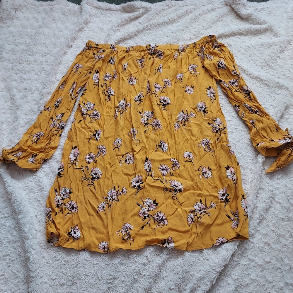 Forever 21 Contemporary Yellow Boho Rayon Off Shoulder Top Tunic - XL